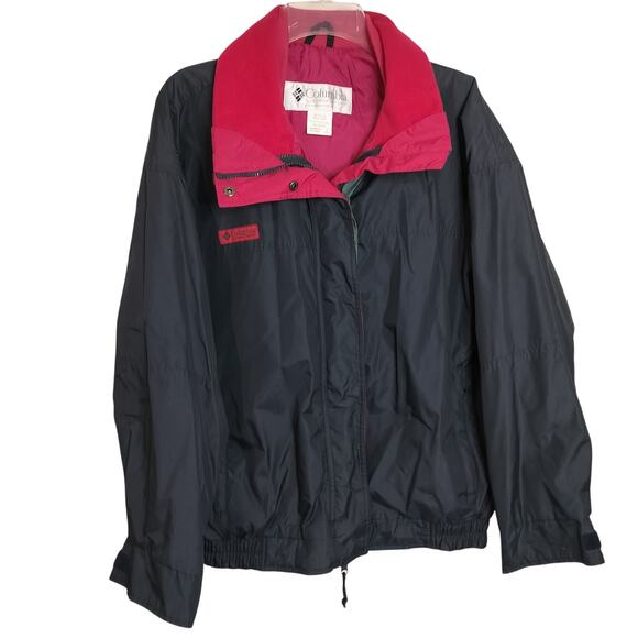 4483)Vtg Columbia Sportswear Women Black Pink Bugaboo Button Zip Nylon Jacket L - Picture 2 of 13